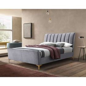 Clover Modern Design Grey Velvet Gold Feets Bed - Kingsize 5ft