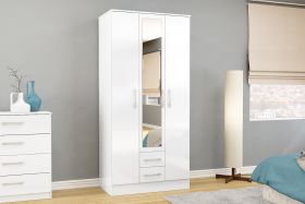 Lynx 3 Door 2 Drawer Mirrored Wardrobe - White