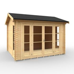 Helston Wooden 44MM Cabin Log Glazed Windows and Doors - 12x10Ft