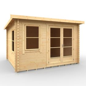 Penryn Wooden 44MM Cabin Log Glazed Windows and Doors - 12x10Ft