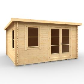 Penryn Wooden 44MM Cabin Log Glazed Windows and Doors - 14x12Ft