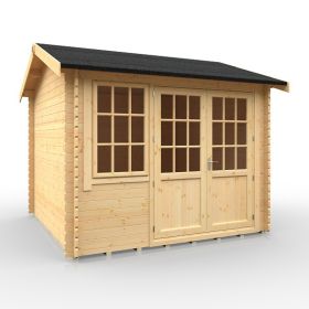Rochford Wooden 28MM Cabin Log Glazed Double Doors - 10x10Ft