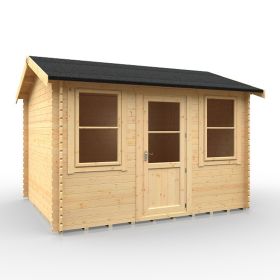Cotswold Glazed Single Door 28MM Cabin Log with Two Windows - 12x10Ft