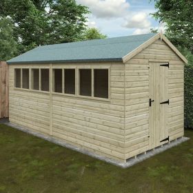 Newport Single Door Tanalised Apex Shed with Windows - 16 x 8Ft