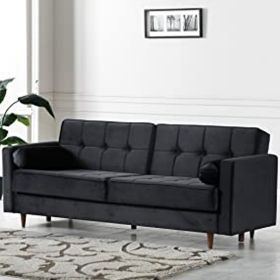 Velvet 3 Seater Fabric Sofa Bed with Storage - Black