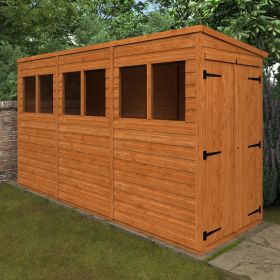 Melton Double Door Pent Shed with Fixed Glass WIndows - 12 x 4Ft