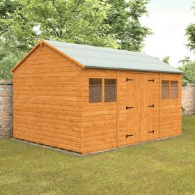 Ripon Large Full Height Double Doors Apex Shed with Fixed Windows - 14 x 10Ft