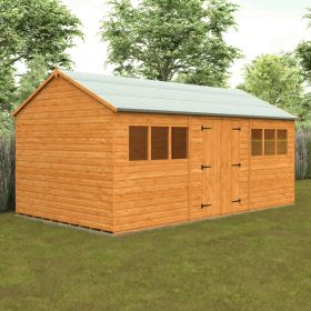 Ripon Large Full Height Double Doors Apex Shed with Fixed Windows - 18 x 10Ft