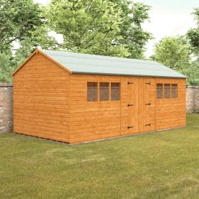 Ripon Large Full Height Double Doors Apex Shed with Fixed Windows - 20 x 10Ft