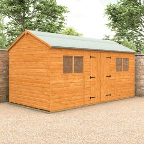 Ripon Large Full Height Double Doors Apex Shed with Fixed Windows - 16 x 8Ft
