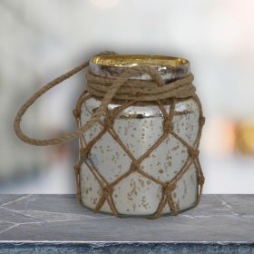 Mercury Finish Glass Small Jar Lantern with Rope