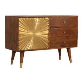Gold Style Wooden Legs 3 Drawer Sideboard with Door - Chestnut 