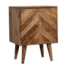 Stylish Wood Legs Geometric Pattern 2 Door Bedside Table - Oak