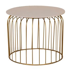 Geometric Design Base Caged Marble Top Side Table - Gold Coating