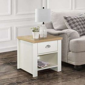 Contemporary Style Drawer Lamp Table - Cream with Oak