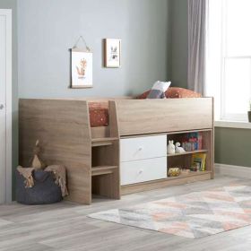 Single Leyton Cabin Bed with Pull Out Drawers - White and Oak Effect