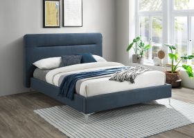 Finn Upholstered Stitched Padded Headboard Steel Blue Fabric Bed - Kingsize 5ft