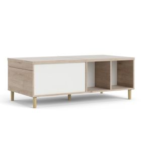 Bristol Solid Wooden Sliding Top Coffee Table with Open Shelf - Oak With Matt White