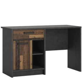 Romania Computer Desk with 1 Door and 1 Drawer - Walnut and Dark Matera Grey