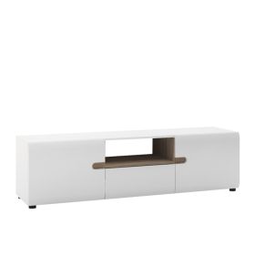 Estonia Elegant Design Wide TV Unit with Open Shelf - White with Oak Trim