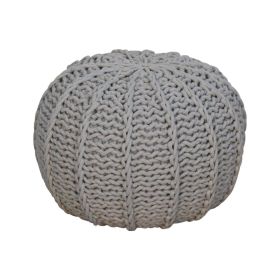 Knitted Round Cable Pouffe  - Grey