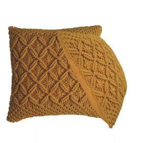 2Pc Woven Diamond Design Cotton Blended Cushion - Mustard