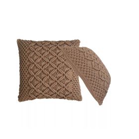 2Pc Woven Diamond Design Cotton Blended Cushion - Coffee