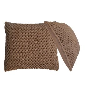 2Pc Classy Woven Design Blended Cushion - Coffee