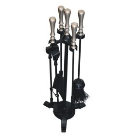 Nickle Finish Fire Tool Set with T Bar Stand