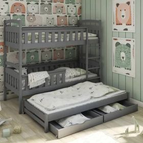Chariot Wooden 2 Drawers Storage Bunk Bed with Trundle - Graphite