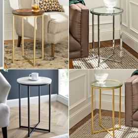 Metal Frame Round Side End Table - Gold and Chrome