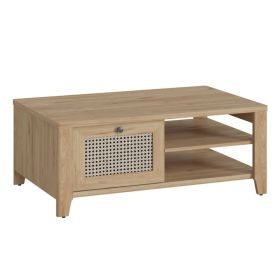 Rattan Effect Coffee Table with 1 Drawer - Jackson Hickory Oak