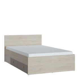 Denim Wooden Grey Fabric Effect Light Walnut Bed Frame with Drawer - Small Double 4ft