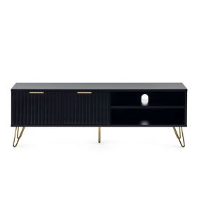 Golden Legs Murano Open Shelves Tv Unit with 2 Door - Matte Black