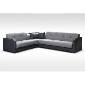 Stockport Faux leather and Fabric Large Corner Sofabed couch with 2 Storage - Black and Grey 