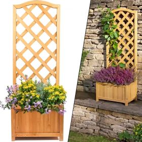 Classic Design Wooden Planter Trellis Garden Plant Flowerpot Set of 2 - Natural