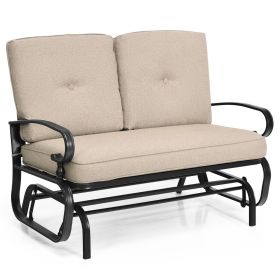 Outdoor 2 Seater Glider Bench Swing Glider Chair with Comfortable Cushions - Beige