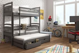 Wooden 2 Drawers Storage Bunk Bed Elana with Trundle and Foam Bonnell Mattress - Graphite