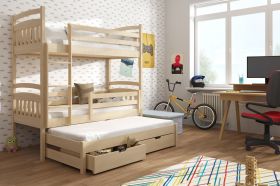 Wooden 2 Drawers Storage Bunk Bed Elana with Trundle and Foam Bonnell Mattress - Pine