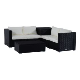4-Seater Rattan Garden Corner Sofa Set Wicker 4 Seater Garden Weave Furniture w/ Cushion Black