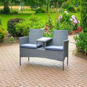 Outdoor Rattan Companion Chair With Table - Mix Grey