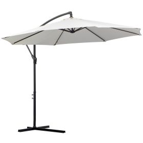 3M Garden Banana Parasol Hanging Cantilever Umbrella with Crank Handle, 8 Ribs and Cross Base for Outdoor, Sun Shade, Cream White