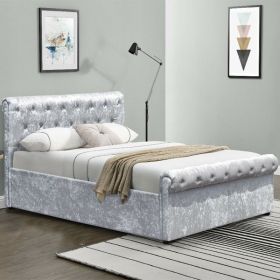 Royal Elegance Silver Crushed Velvet Bed with Mattress Option - King Size