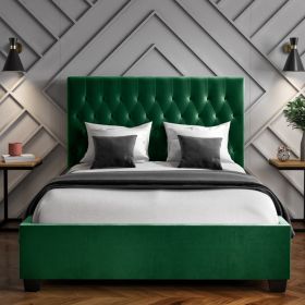 Green Velvet Ottoman Bed with Chesterfield Headboard - 2 Sizes