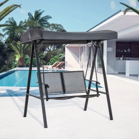 Metal Frame 2 Seater Garden Swing Chair with Adjustable Shade - Brown
