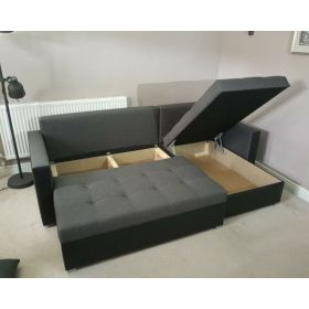 Universal L Shaped Corner Sofabed with Storage Boxes - Grey and Black