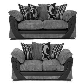 Illusion Cord Chenille & Faux Leather 3 Seater and 2 Seater Sofa Set