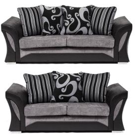 Sparrow Chenille Fabric 3 Seater and 2 Seater Sofa Set - Black & Grey / Brown & Beige