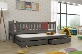 MALAIKA 2 Drawers Storage Wooden Double Bed with Trundle - Graphite