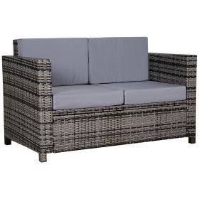 2 Seater Rattan Sofa Chair All-Weather Wicker Weave Chair Outdoor Garden Patio Furniture - Grey